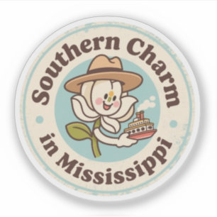 Southern Charm_ Mississippi Magnolie Retro-Blume  Aufkleber