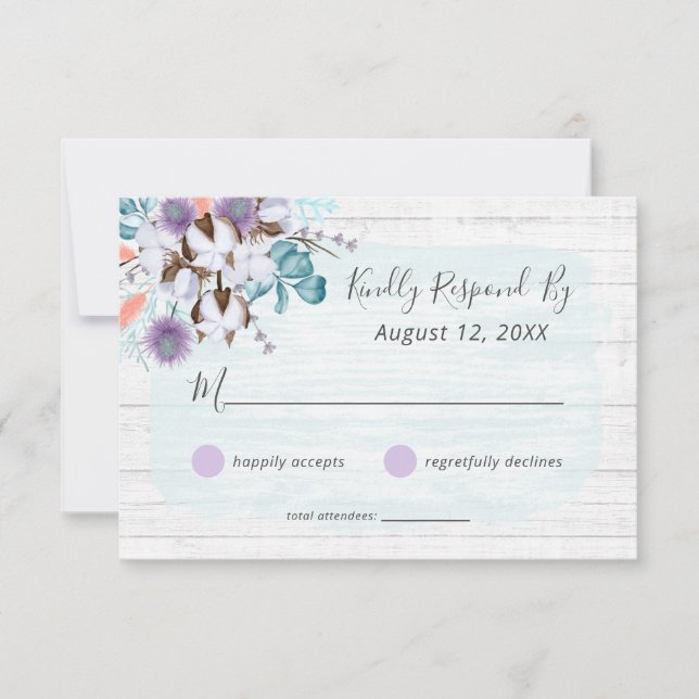 Southern Cotton Floral Wedding UAWG RSVP Karte (Vorderseite)