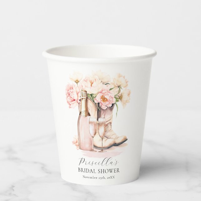 Southern Cowgirl Boots Peonies BRAUTPARTY Pappbecher (Vorderseite)
