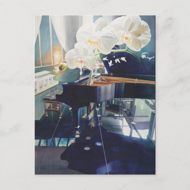 "Southern Exposure" Piano & Blume Aquarell Postkarte (Vorderseite)