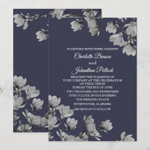 Southern Gray Magnolias & Midnight Blue Wedding Einladung