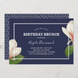 Southern Magnolia Birthday Brunch Blue Einladung