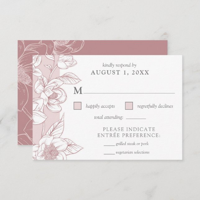 Southern Magnolia Blossom Blush Bloral RSVP Card Einladung (Vorne/Hinten)