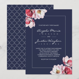 Southern Magnolia Wedding Midnight Blue Einladung