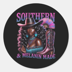 Southern Melanin Made Black Cowgirl Black History Runder Aufkleber