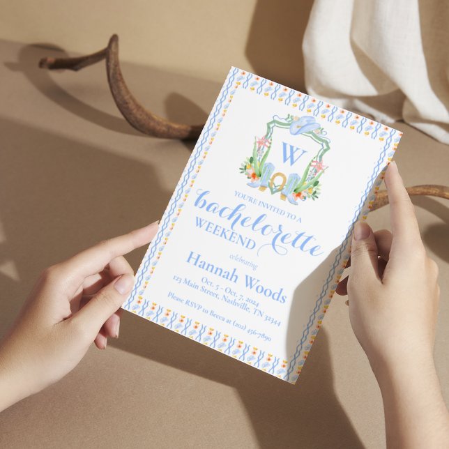 Southern Monogram Grandmillennial Bachelorette Einladung (Von Creator hochgeladen)