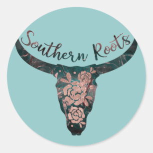Southern Roots Country Longhorn Rosa Pink & Grün Runder Aufkleber