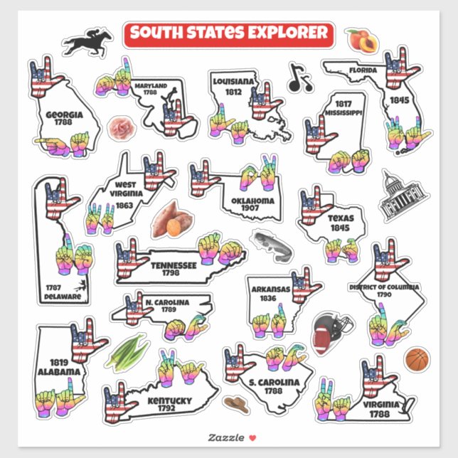 Southern U.S. Region – Educational Sticker Map (Blatt)