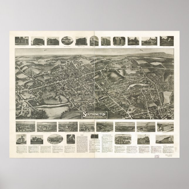 Southington Connecticut 1914 Panoramakarte Poster (Vorne)