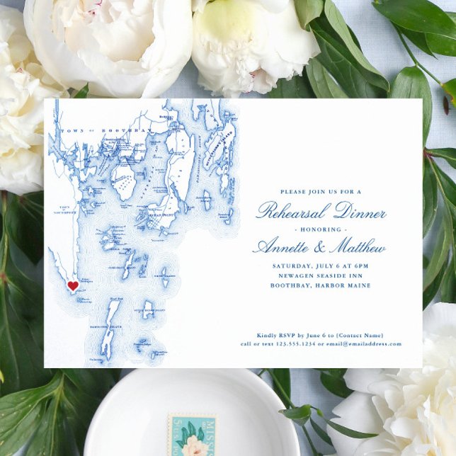 Southport Boothbay Harbour Probe Dinner Einladung (Southport Maine Rehearsal Dinner invitations are perfect for your Boothbay Destination Wedding)