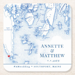 Southport Boothbay Maine Map Wedding Cocktail Hour Rechteckiger Pappuntersetzer