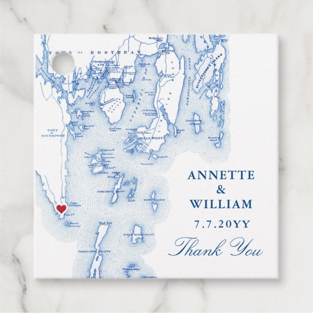 Southport Maine Map Navy Blue Wedding Geschenkanhänger (Vorderseite)