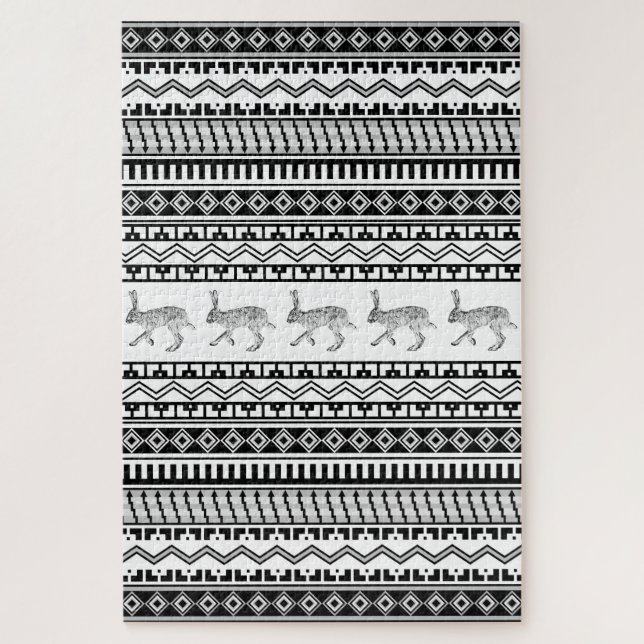 Southwest Black and White Rabbit Geometric Pattern Puzzle (Vertikal)