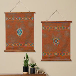 Southwest Canyons Geometric Diamonds Design Set Wandteppich Mit Holzrahmen