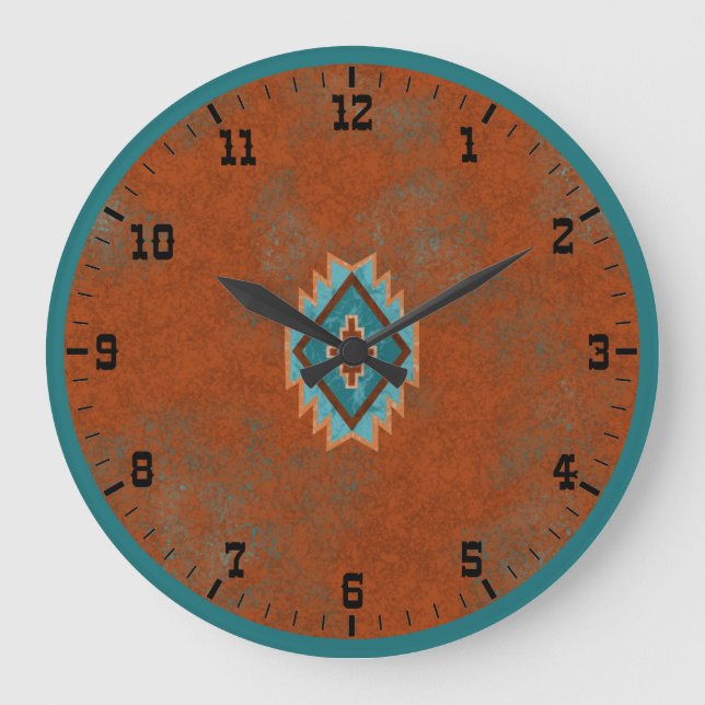 Southwest Canyons Geometric Mesa Old West Große Wanduhr (Vorderseite)
