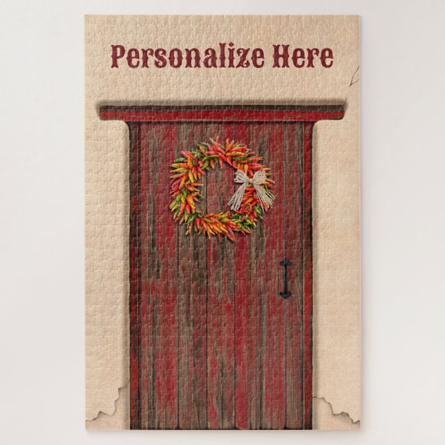 Southwest Chile Ristra Wreath Weathered Red Door Puzzle (Vertikal)