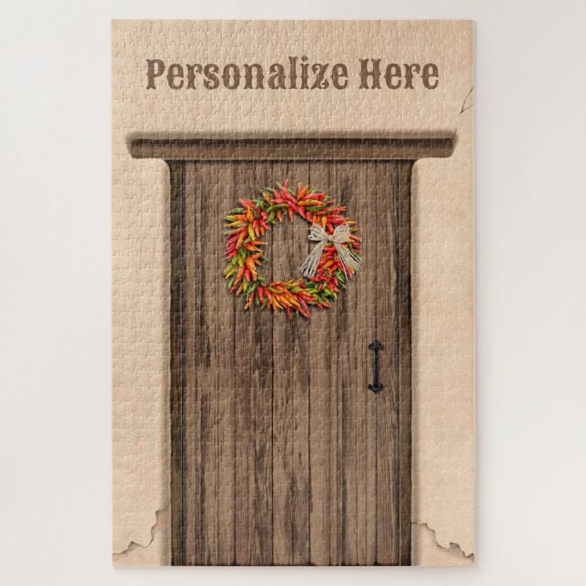 Southwest Chile Ristra Wreath Weathered Wood Door Puzzle (Vertikal)