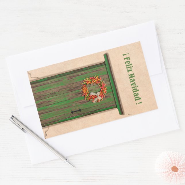 Southwest Chile Wreath Holiday Feliz Navidad Rechteckiger Aufkleber (Umschlag)