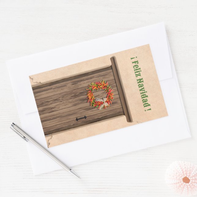 Southwest Chile Wreath Holiday Feliz Navidad Rechteckiger Aufkleber (Umschlag)