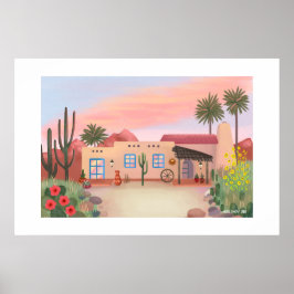 Southwest Desert Cactus Adobe House Large Print Poster