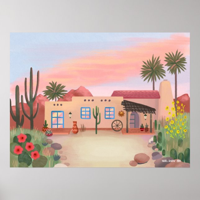 Southwest Desert Cactus Adobe House Poster (Vorne)