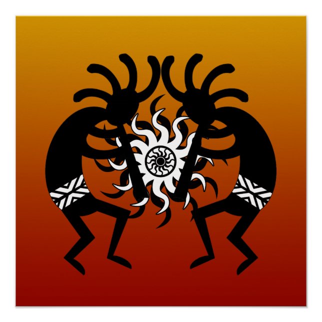 Southwest Design Wüste Tribal Sun Kokopelli Poster (Vorderseite)