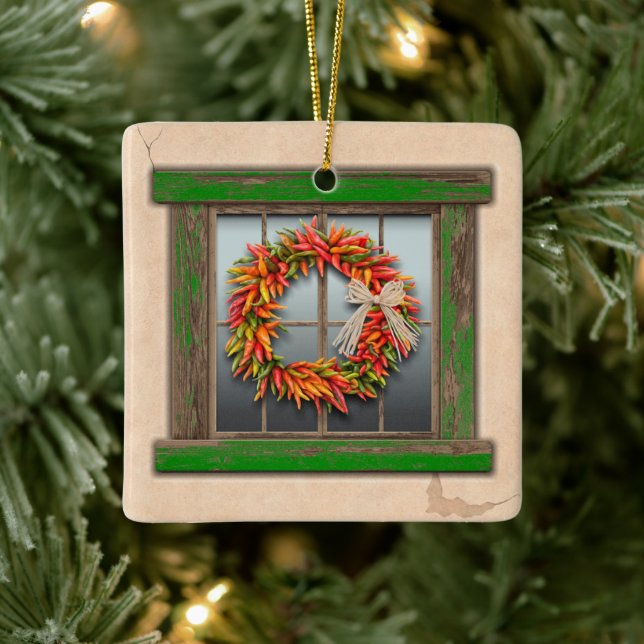 Southwest Festive Chile Wreath Window Personalized Keramikornament (Baum)