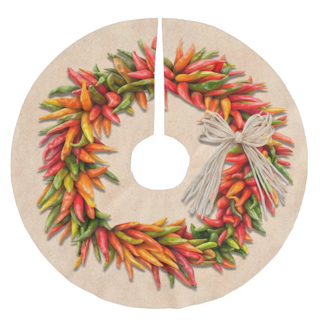 Southwest Festive Colorful Chile Ristra Wreath   Polyester Weihnachtsbaumdecke (Vorderseite)