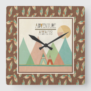 Southwest Geo III   Adventure Awaits Quadratische Wanduhr