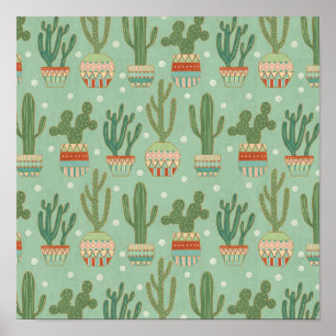 Southwest Geo Step   Potted Cactus Pattern Poster