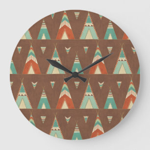 Southwest Geo Step Teal Teepee Pattern Große Wanduhr