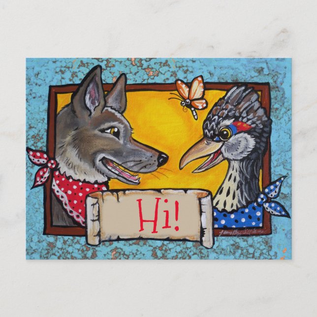 Southwest Hi Hello Coyote Roadrunner Souvenir Postkarte (Vorderseite)
