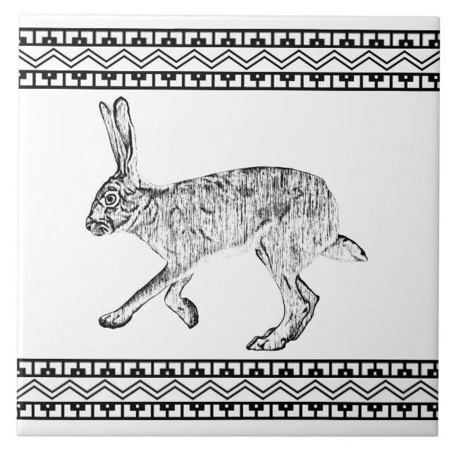 Southwest Jackrabbit Black & White Geometric Print Fliese (Vorderseite)