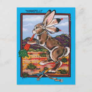 Southwest Kokopelli Bunnipelli Rabbit Whimsical  Postkarte