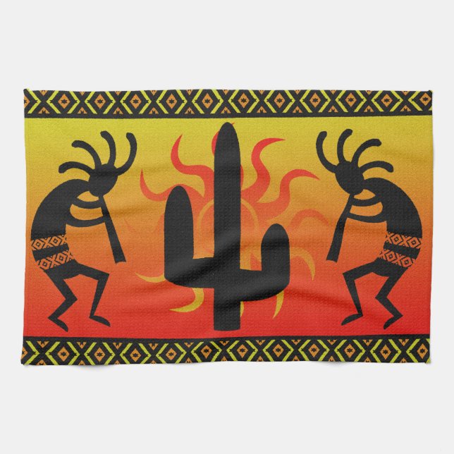 Southwest Kokopelli Cactus Tribal Design Handtuch (Horizontal)