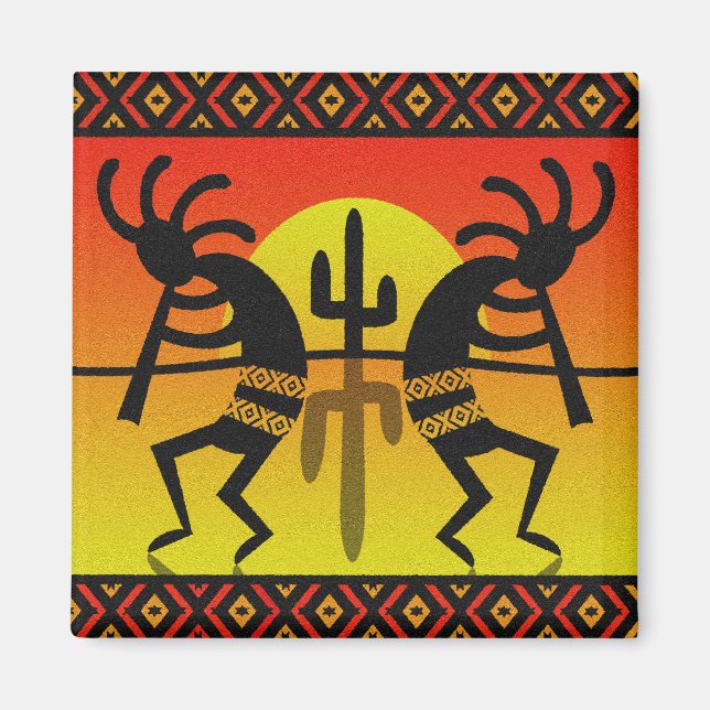 Southwest Kokopelli Cactus Tribal Design Magnet (Vorne)