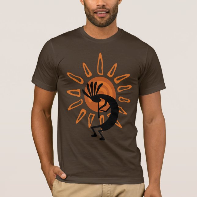 Southwest Kokopelli Desert Sun Brown Mens Tshirt (Vorderseite)