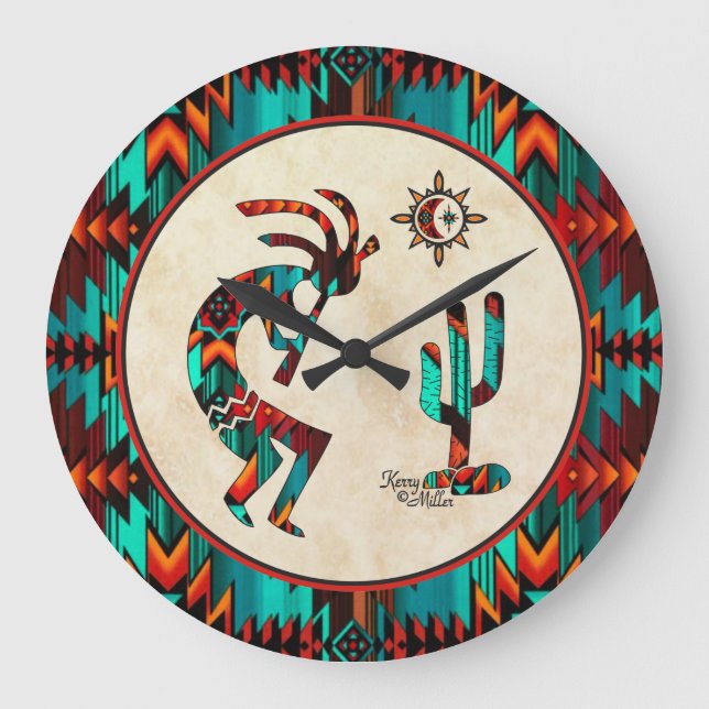 Southwest Kokopelli Large Clock Große Wanduhr (Vorderseite)