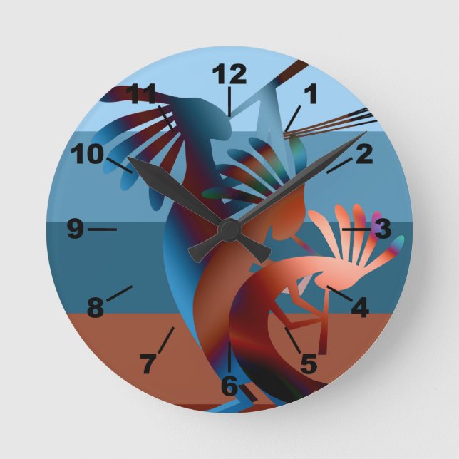Southwest Kokopelli Music 2 Runde Wanduhr (Vorderseite)