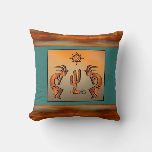 Southwest Kokopelli Throw Pillow Kissen (Vorderseite)