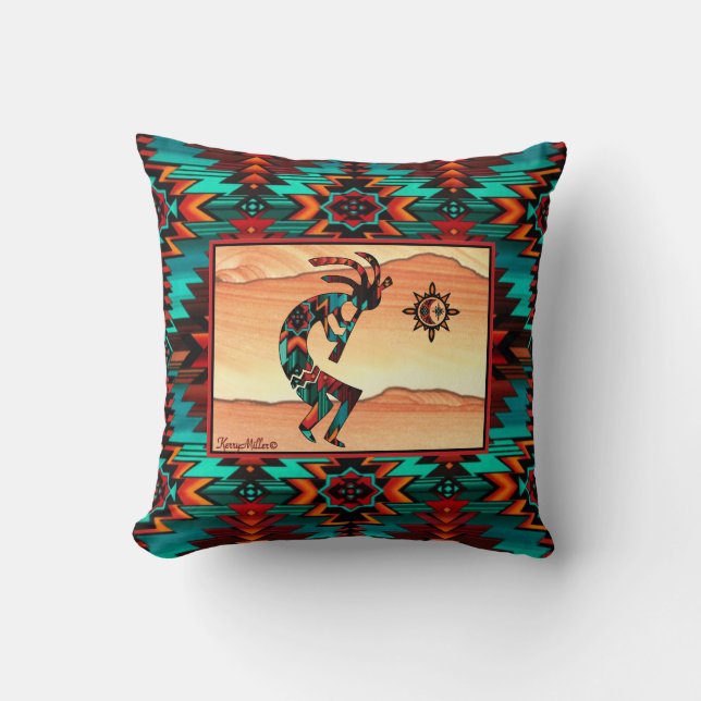 Southwest Kokopelli Throw Pillow Kissen (Vorderseite)