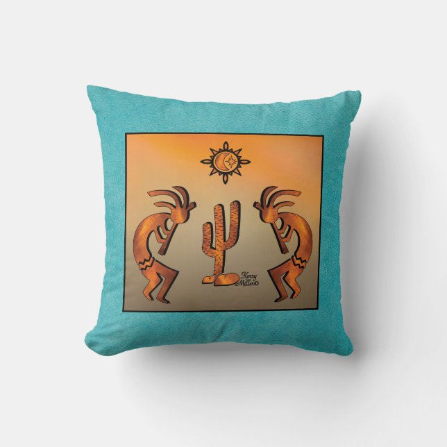 Southwest Kokopelli Throw Pillow Kissen (Vorderseite)
