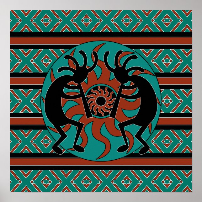 Southwest Kokopelli Türkis Wall Art Poster (Vorne)