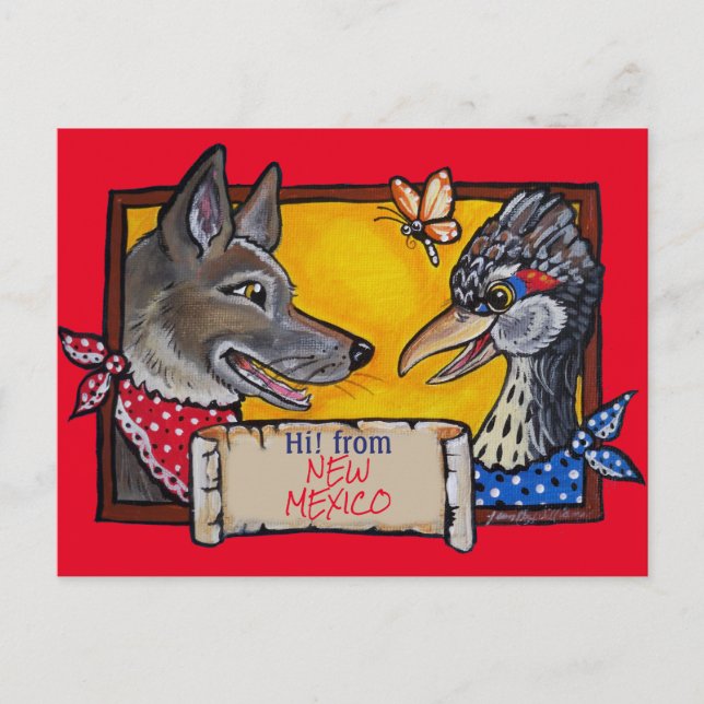 Southwest New Mexico Coyote Roadrunner Souvenir Postkarte (Vorderseite)