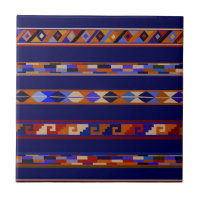 Southwest Oaxaca Tribal Folk Art Tile - Navy