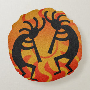 Southwest Orange Tribal Wüste Sun Kokopelli Rundes Kissen