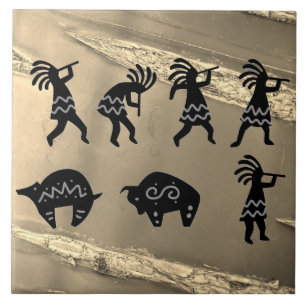 Southwest Petroglyh Sepia Kokepli Keramik Tile Fliese