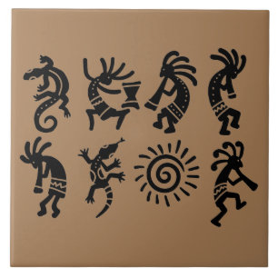 Southwest Petroglyph Kokepli Brown Keramik Tile Fliese