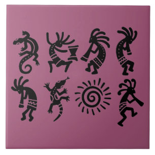 Southwest Petroglyph Kokepli Magenta Keramik Tile Fliese