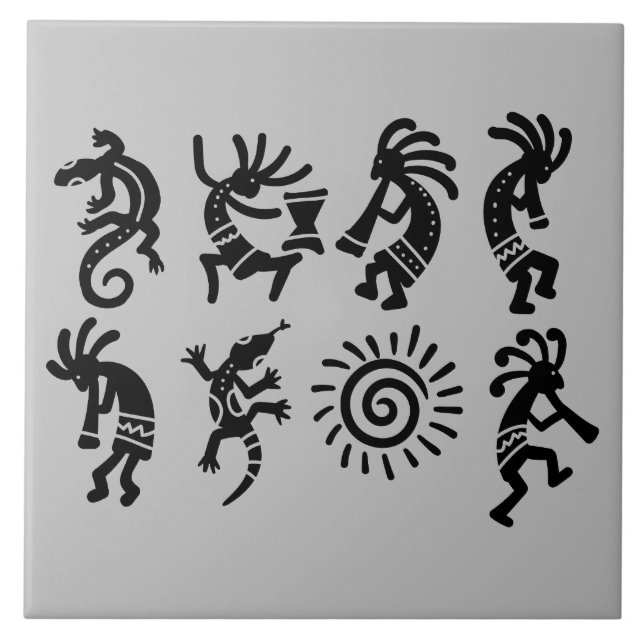 Southwest Petroglyph Kokopelli Gray Fliese (Vorderseite)